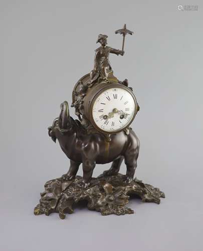 A 19th century Louis XV style bronze ‘pendule a l’elephant’,...