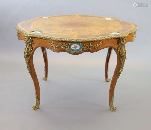 A Victorian Louis XV style ormolu mounted walnut centre tabl...