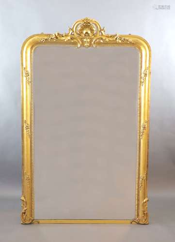 A Victorian giltwood and gesso overmantel mirror,with scroll...