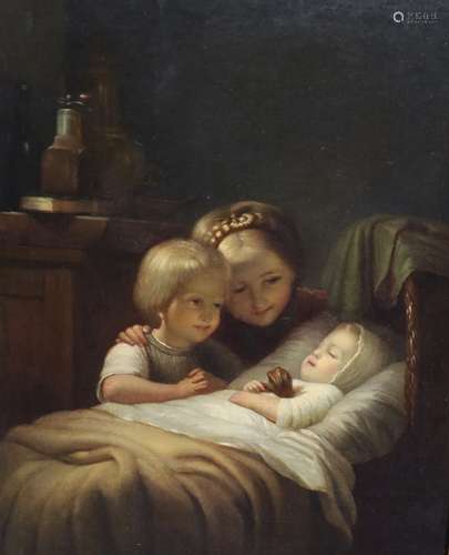 19th century German SchoolTwo children looking at a sleeping...