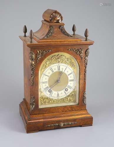 A late 19th century walnut cased bracket clock,with a silver...