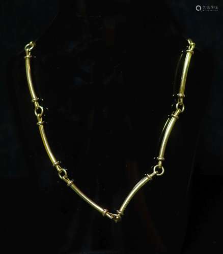 A modern 9ct gold curved baton link chain,approx. 42cm, 57.6...