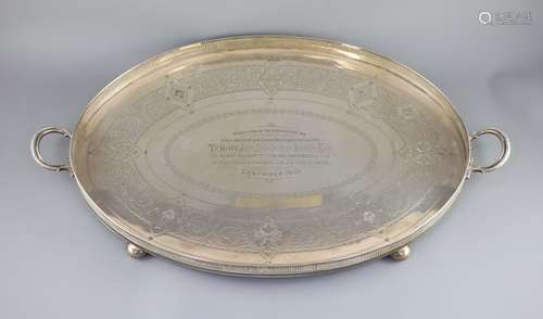 An Edwardian silver two handled oval tea tray, by Walker & H...