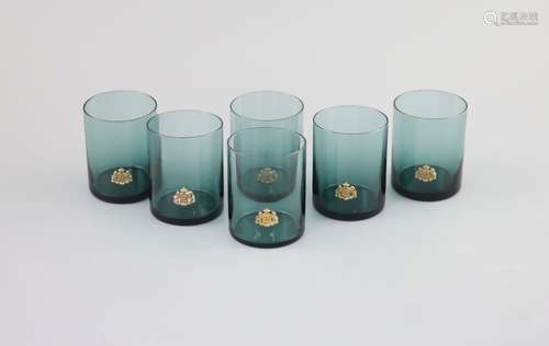 Royal Interest, a set of six 1960’s turquoise glass tumblers...