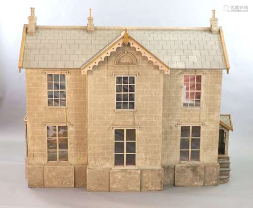 An unusually large painted pine doll's house, modelled upon ...