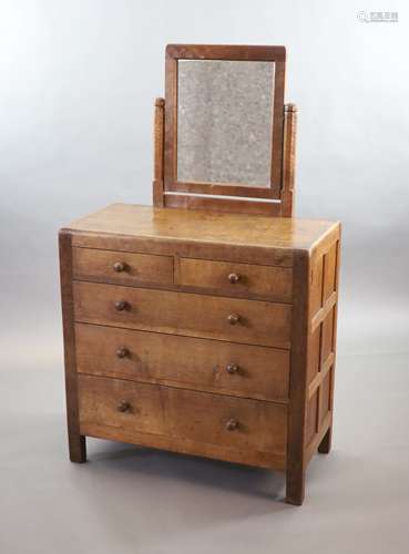 A Robert Thompson Mouseman oak dressing chest,the raised bac...