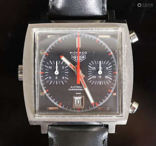 A gentleman's early 1970's steel Heuer Monaco Automatic Chro...