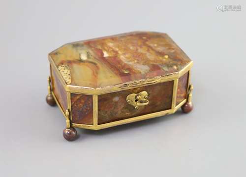 A German ormolu mounted octagonal agate casket, 19th century...