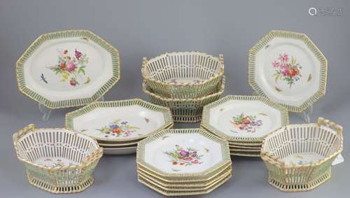 A Berlin porcelain dessert service, mid 19th century,each pi...