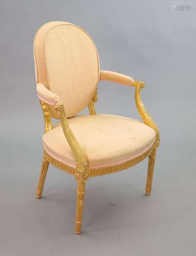 A George III giltwood open armchair,with upholstered back, a...