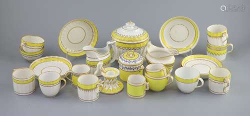 A group of Derby yellow ground tea and coffee wares and a ch...