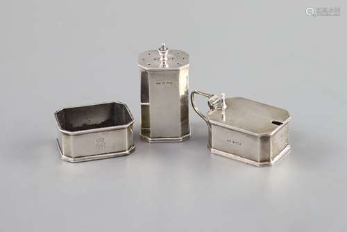 Royal Interest - a three piece silver cruet set,comprising m...