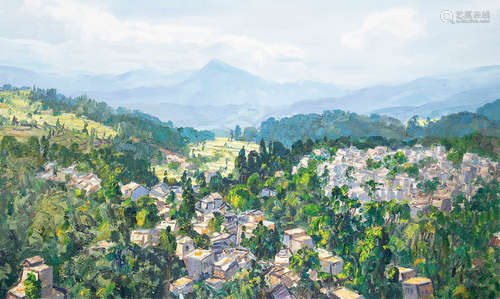 邓旭 山村 布面油画