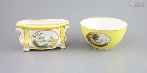 A Derby yellow ground topographical slops bowl and a similar...