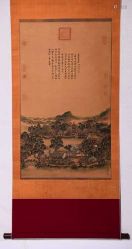 A Chinese Forest And River Painting Silk Scroll, Tang Dai An...