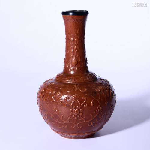 A Carved Gourd Floral Bottle Vase