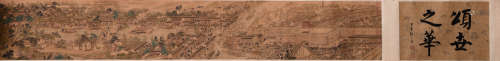 A Chinese Prosperious Living Painting Silk Scroll, Xu Yang M...