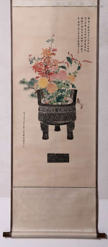 A Chines Flower Painting Paper Scroll, Lin Huiyin And Liang ...