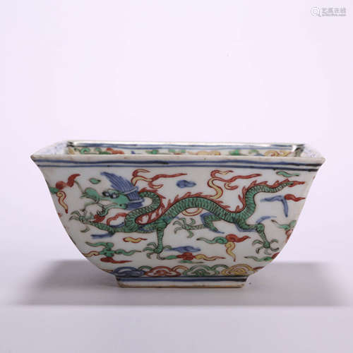 A Wucai Dragon And Cloud Square Cup