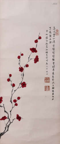 A Chinese Plum Blossom Painting On Paper, Zhang Boju Mark