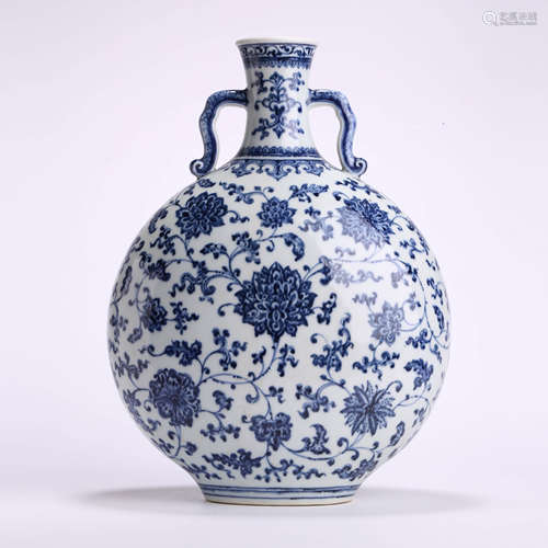 A Blue And White Interlocking Flowers Moonflask