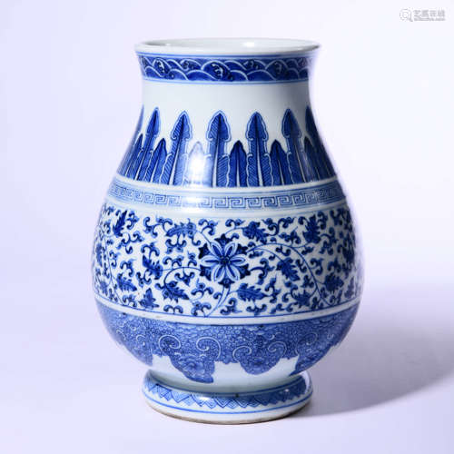 A Blue And White Interlocking Lotus Vessel, Zun