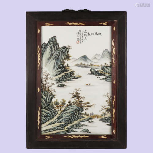 A Famille Rose Landscape Hanging Plaque By Wang Yeting