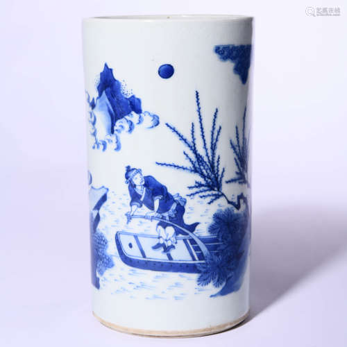 A Blue And White Figure Brush Pot