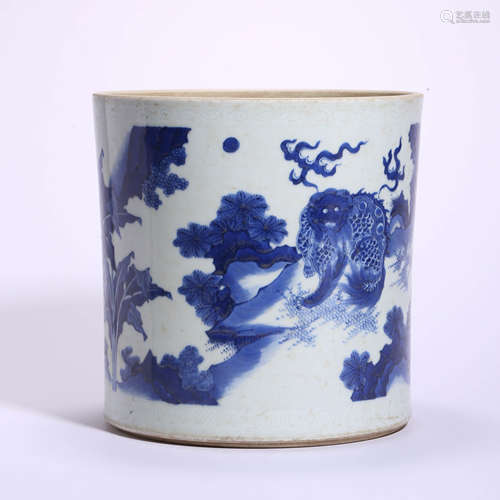 A Blue And White Kylin Brush Pot