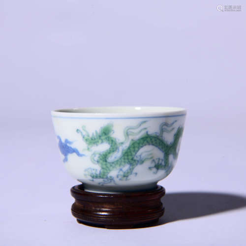 A Green Enamel And Undergaze-Blue Dragon Cup