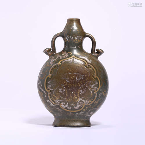 A Gilt-Decorated Teadust-Glaze Ruyi-Eared Moonflask