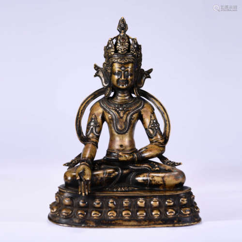 A Silver Inlaid Shakyamuni Statue