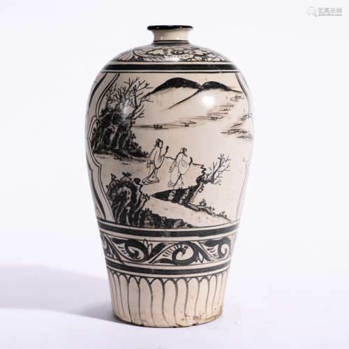 A Cizhou Kiln Sgraffiato Figure And Landscape Meiping Vase