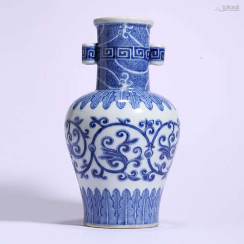 A Blue And White Seawave And Grass Pierced Vase