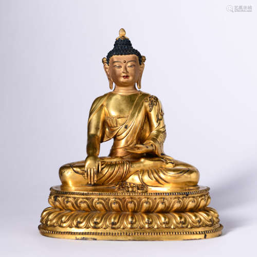 A Gilt Bronze Statue Of Shakyamuni