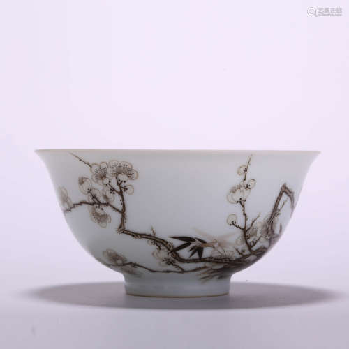 A Grisaille Bamboo And Prunus Bowl