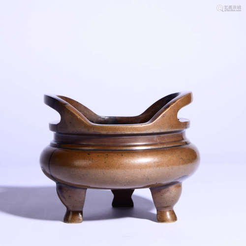 A Bronze Double-Eared Tripod Censer