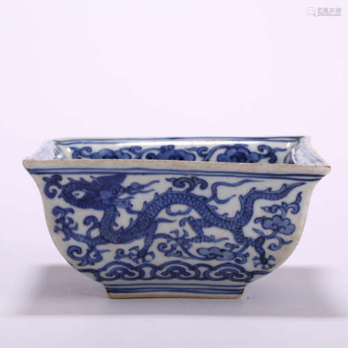 A Blue And White Dragon And Cloud Square Cup