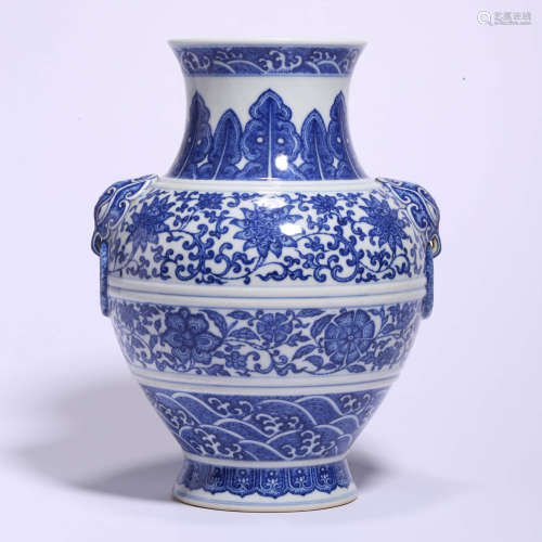 A Blue And White Interlocking Lotus Vase, Zun