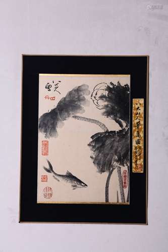 Carp And Lotus Group Painting On Paper, Mounted, Badashanren...