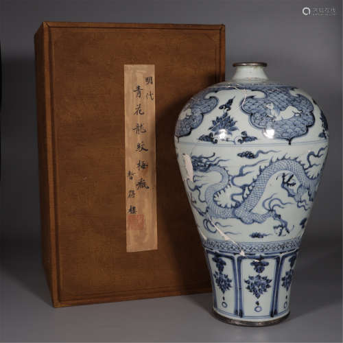 A BLUE AND WHITE DRAGON AND SEAHORSE MEIPING VASE