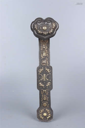 A SILVER EIGHT BUDDHIST EMBLEMS, BAJIXIANG RUYI SCEPTER