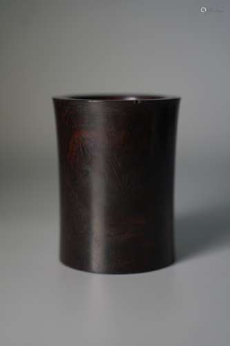 A SANDALWOOD CYLINDRICAL BRUSH POT