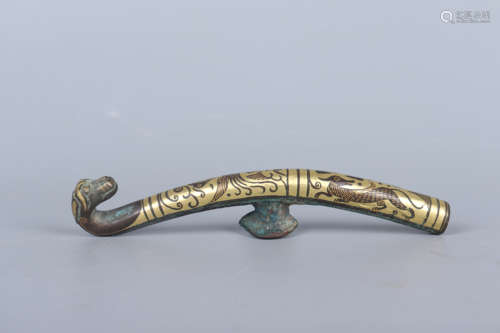 A PARCEL GILT BRONZE DRAGON BELT HOOK