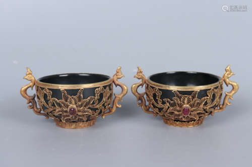 A PAIR OF FILIGREE INLAID SPINACH-GREEN JADE BOXIANG FLOWER ...