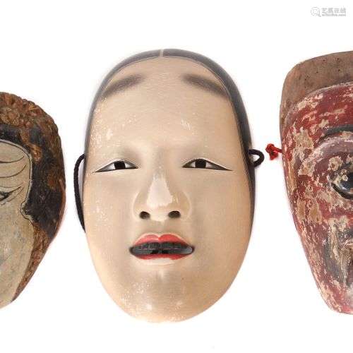 3 Masken Japan/Indonesien, wohl 19. Jh., Holz/u.a. lackiert,...