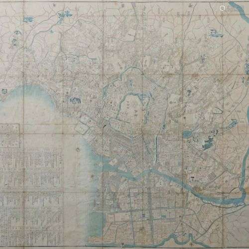 Karte von Tokio (Edo) Japan, wohl 19. Jh., Farbdruck, große ...
