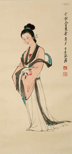 A CHINESE LADY PAINTING SCROLL, ZHANG DAQIAN MARK