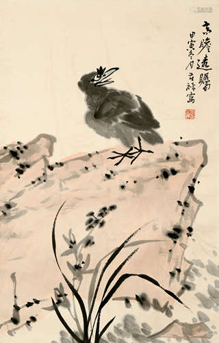 AN EAGLE CHINESE PAINTING SCROLL, LI KUCHAN MARK