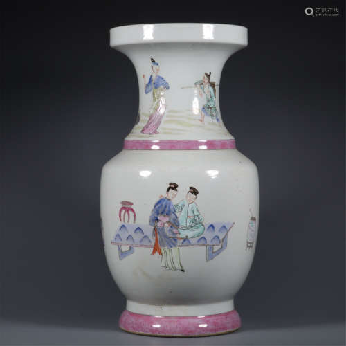 A FAMILLE ROSE LADY FIGURAL DISH-TOP VASE